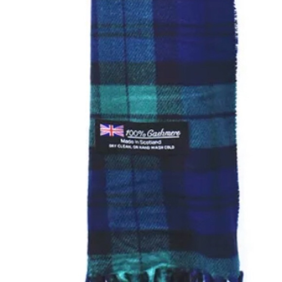 New 100% Cashmere Scarf plaid blue green - Picture 6 of 6